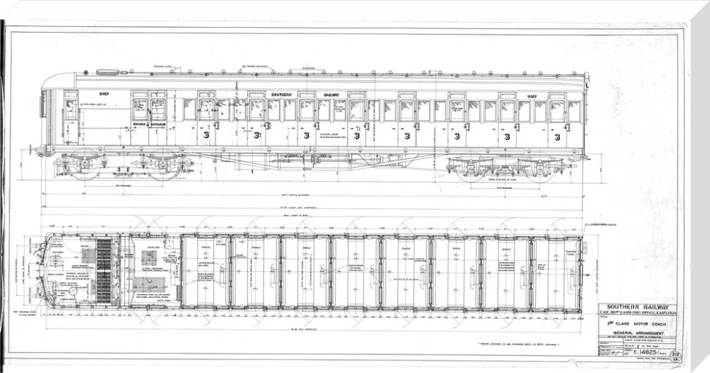 General arrangement of 3rd (third) class motor coach, Southern Railway, 1940. - Image 34