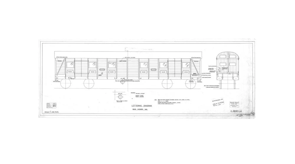 Lettering diagram for bogie scenery van, Southern Railway, 1937. - Image 27