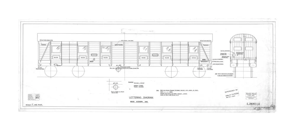 Lettering diagram for bogie scenery van, Southern Railway, 1937. - Image 30