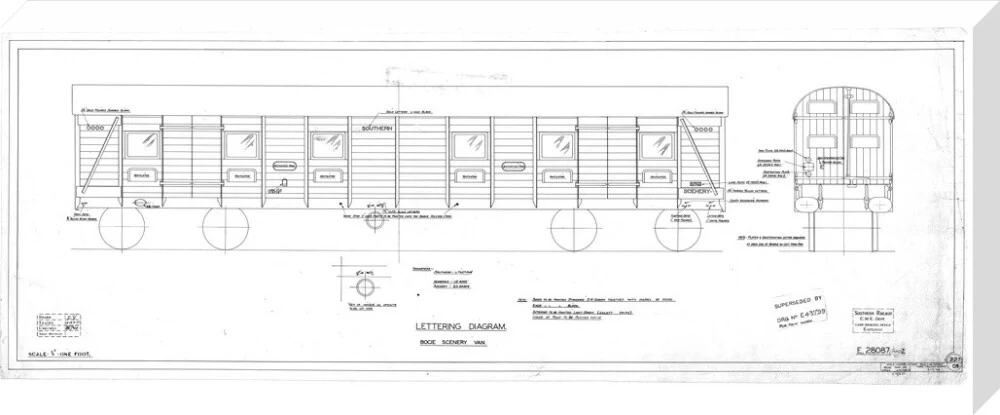 Lettering diagram for bogie scenery van, Southern Railway, 1937. - Image 34