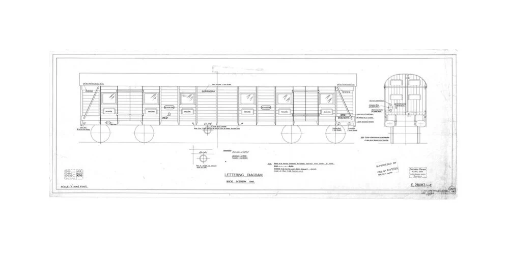 Lettering diagram for bogie scenery van, Southern Railway, 1937. - Image 61