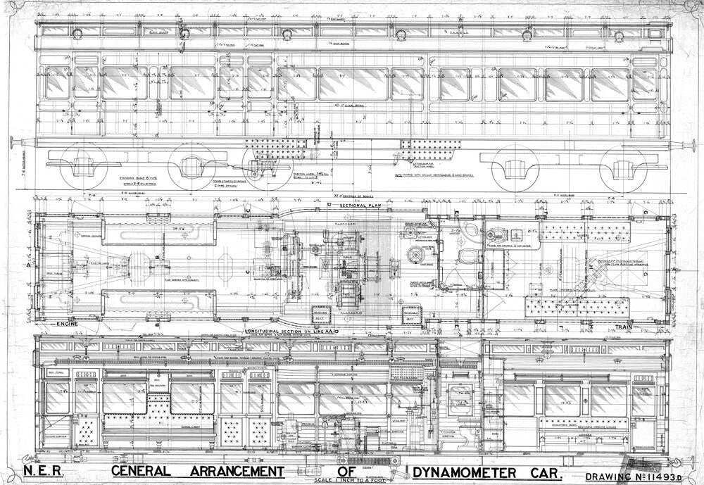 General arrangement of dynamometer car, North Eastern Railway (NER).