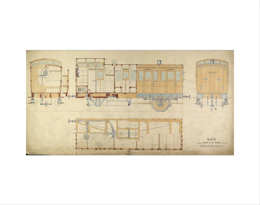 General arrangement of third class break (brake) carriage, Great Northern Railway, 1872. - Image 2