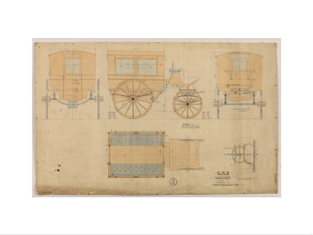 Drawing of horse drawn omnibus number 1242, Great Northern Railway, 1881. - Image 17