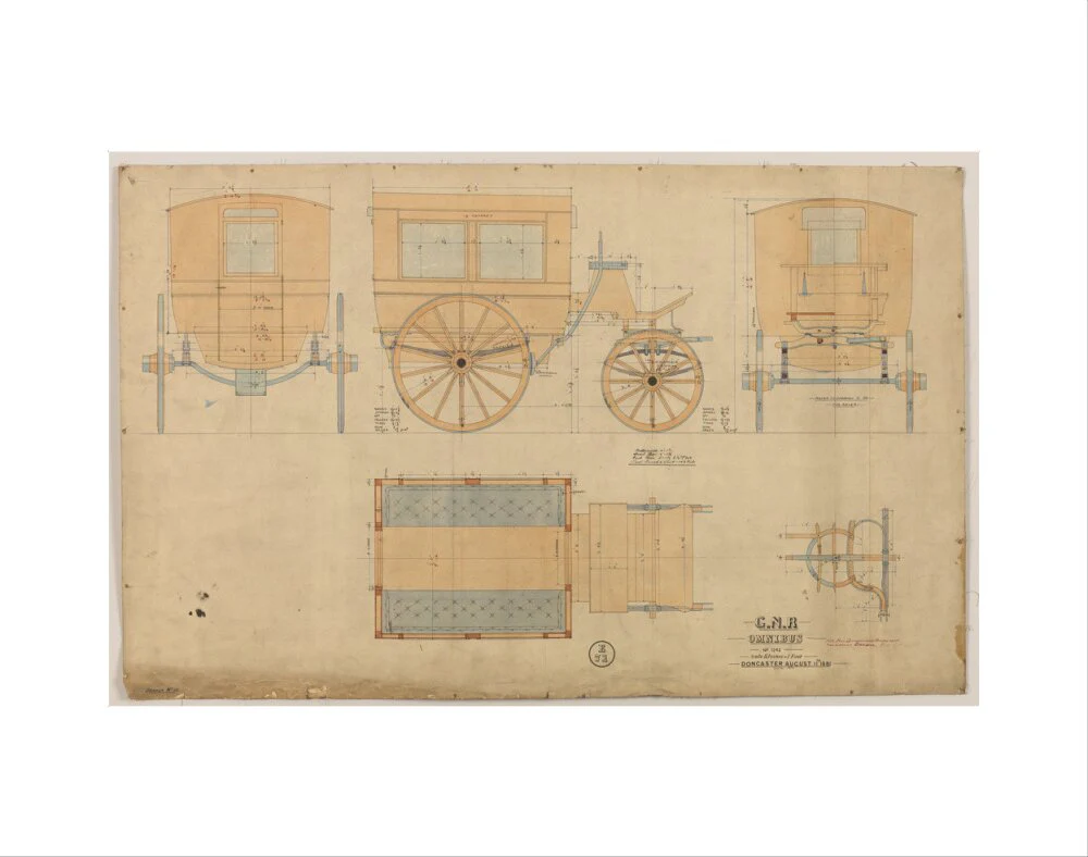 Drawing of horse drawn omnibus number 1242, Great Northern Railway, 1881. - Image 2