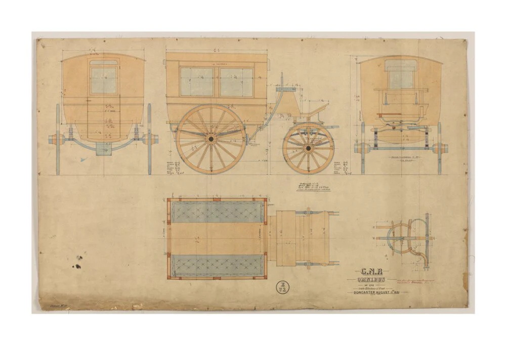 Drawing of horse drawn omnibus number 1242, Great Northern Railway, 1881. - Image 30