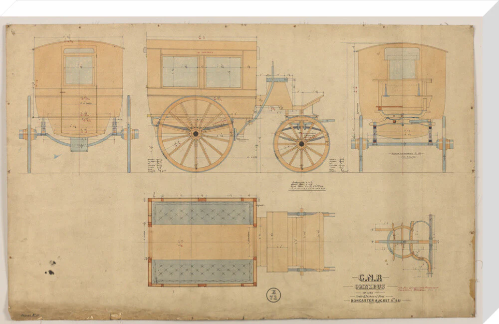 Drawing of horse drawn omnibus number 1242, Great Northern Railway, 1881. - Image 33