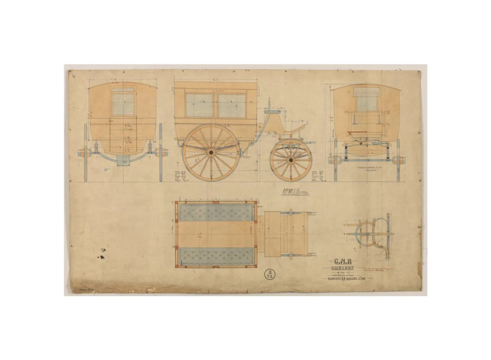Drawing of horse drawn omnibus number 1242, Great Northern Railway, 1881. - Image 60
