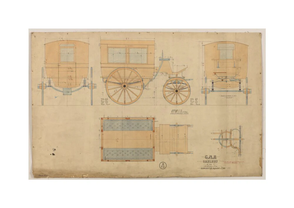 Drawing of horse drawn omnibus number 1242, Great Northern Railway, 1881. - Image 61
