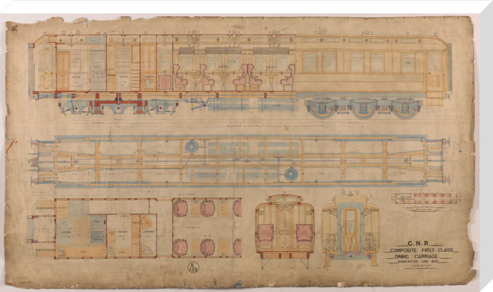 General arrangement of composite first class dining carriage, Great Northern Railway, 1896. - Image 67