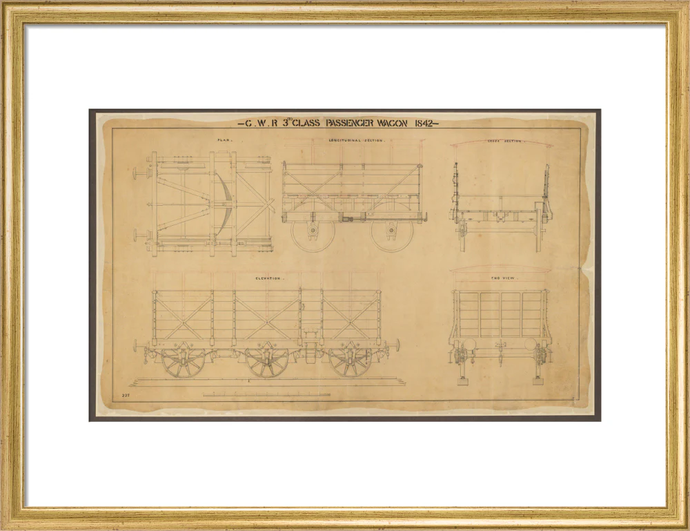 Drawing, general arrangement Great Western Railway broad gauge third class passenger wagon, 1842. - Image 15