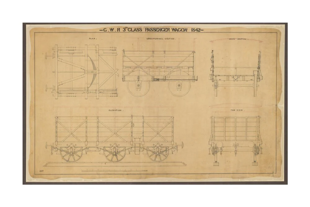 Drawing, general arrangement Great Western Railway broad gauge third class passenger wagon, 1842. - Image 29