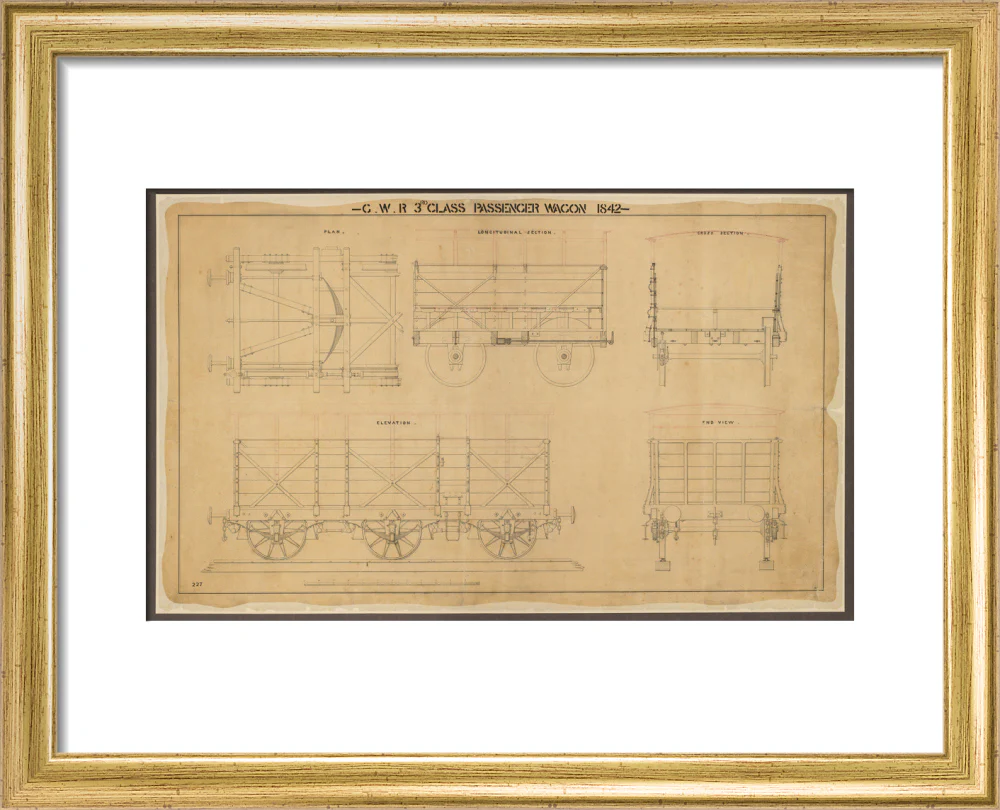 Drawing, general arrangement Great Western Railway broad gauge third class passenger wagon, 1842. - Image 38