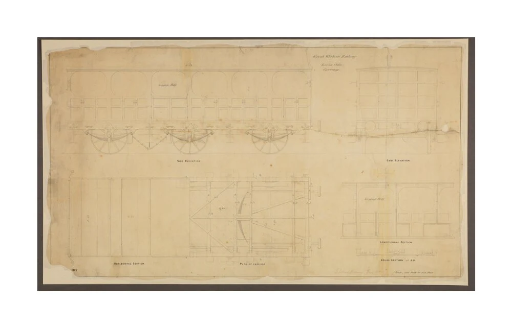 Drawing, Great Western Railway broad gauge 6-wheeled second class passenger carriage, May 1839. - Image 29