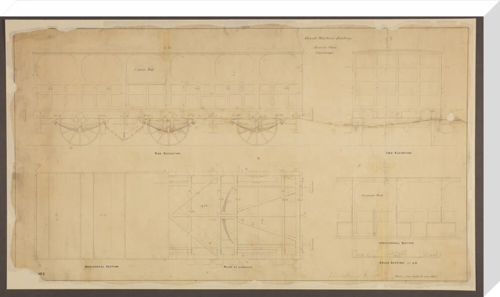 Drawing, Great Western Railway broad gauge 6-wheeled second class passenger carriage, May 1839. - Image 33