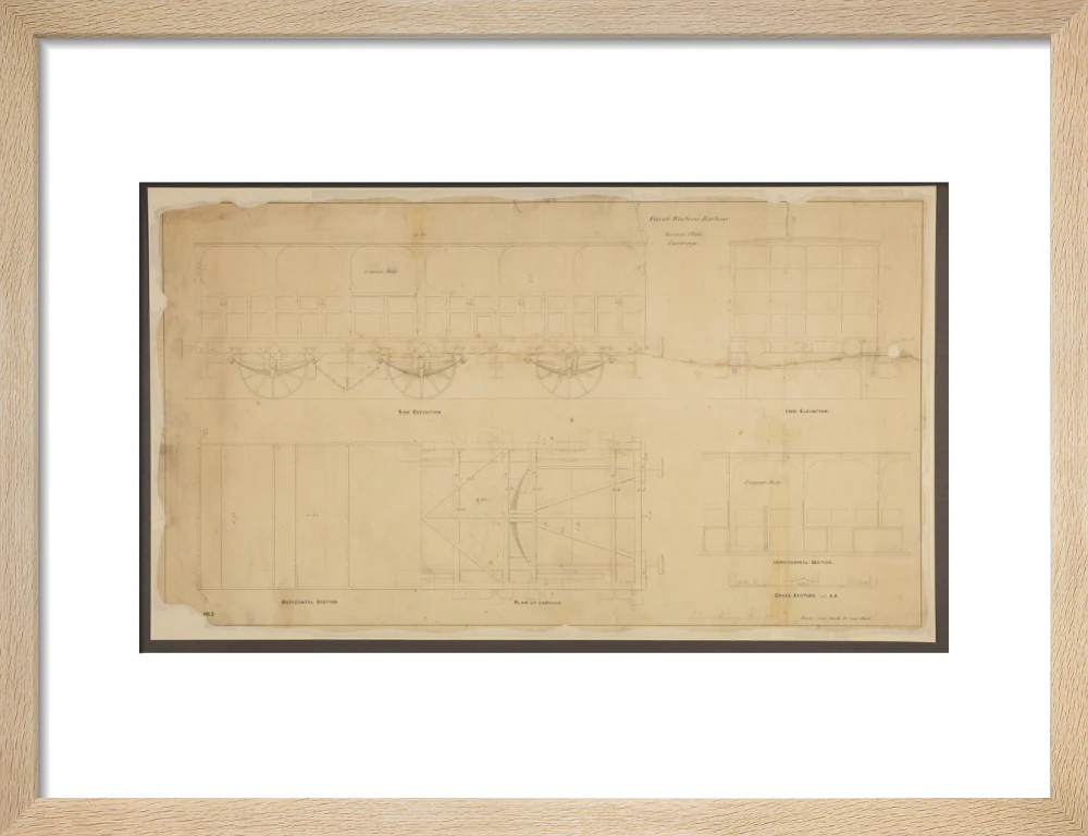 Drawing, Great Western Railway broad gauge 6-wheeled second class passenger carriage, May 1839. - Image 44
