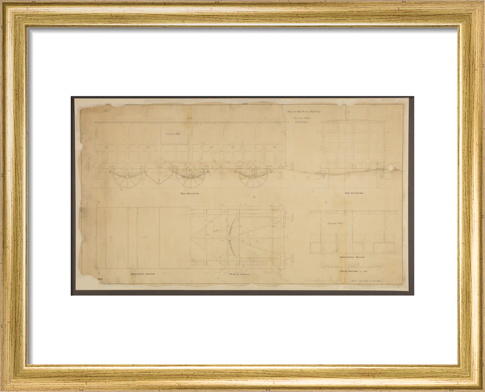 Drawing, Great Western Railway broad gauge 6-wheeled second class passenger carriage, May 1839. - Image 5
