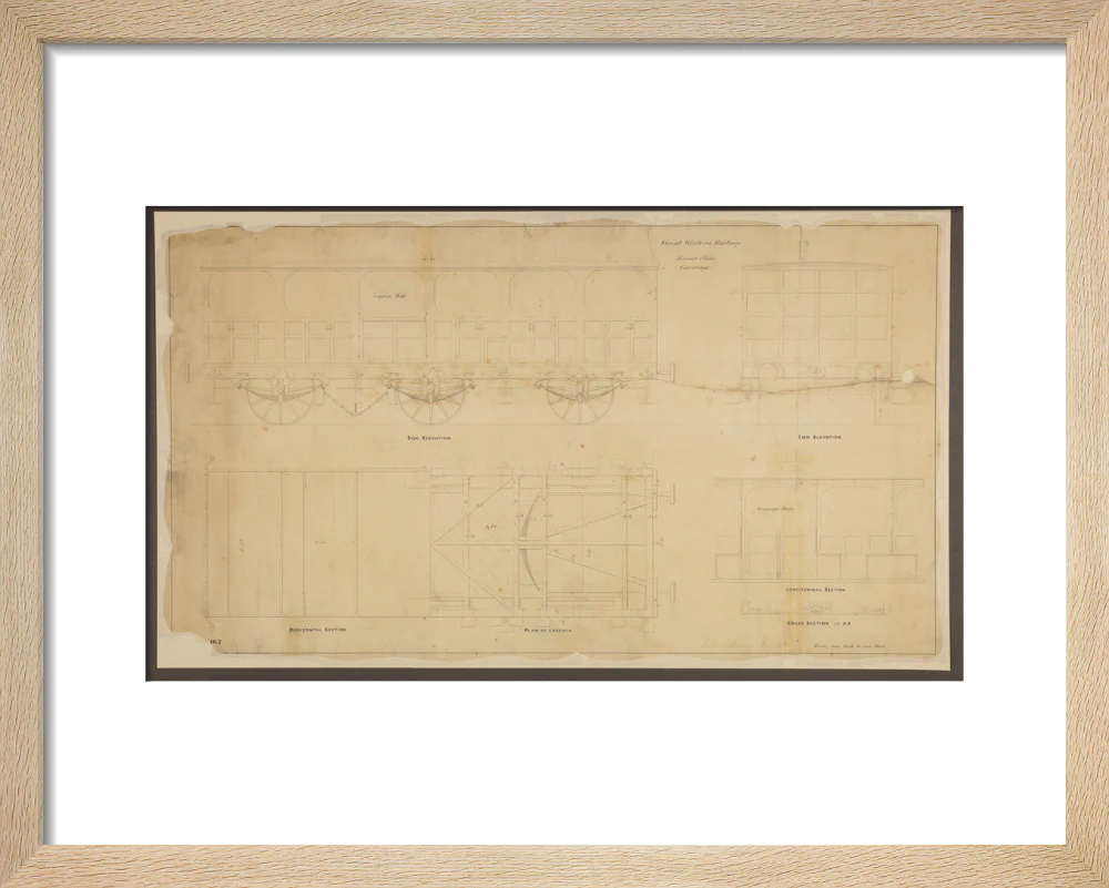 Drawing, Great Western Railway broad gauge 6-wheeled second class passenger carriage, May 1839. - Image 6