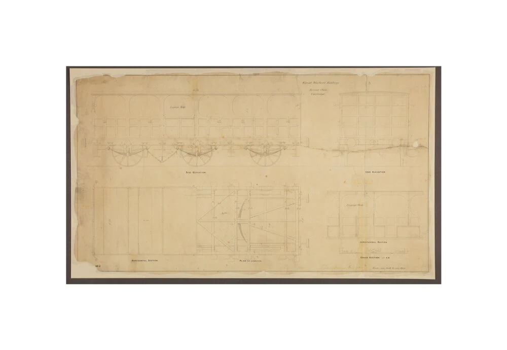 Drawing, Great Western Railway broad gauge 6-wheeled second class passenger carriage, May 1839. - Image 60