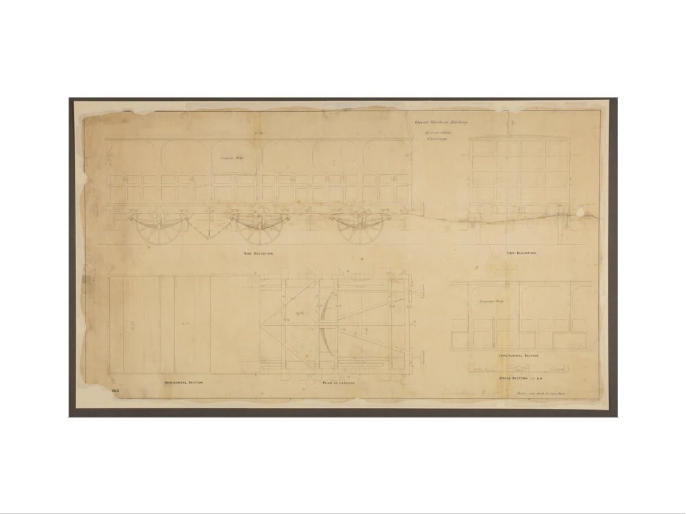 Drawing, Great Western Railway broad gauge 6-wheeled second class passenger carriage, May 1839. - Image 7