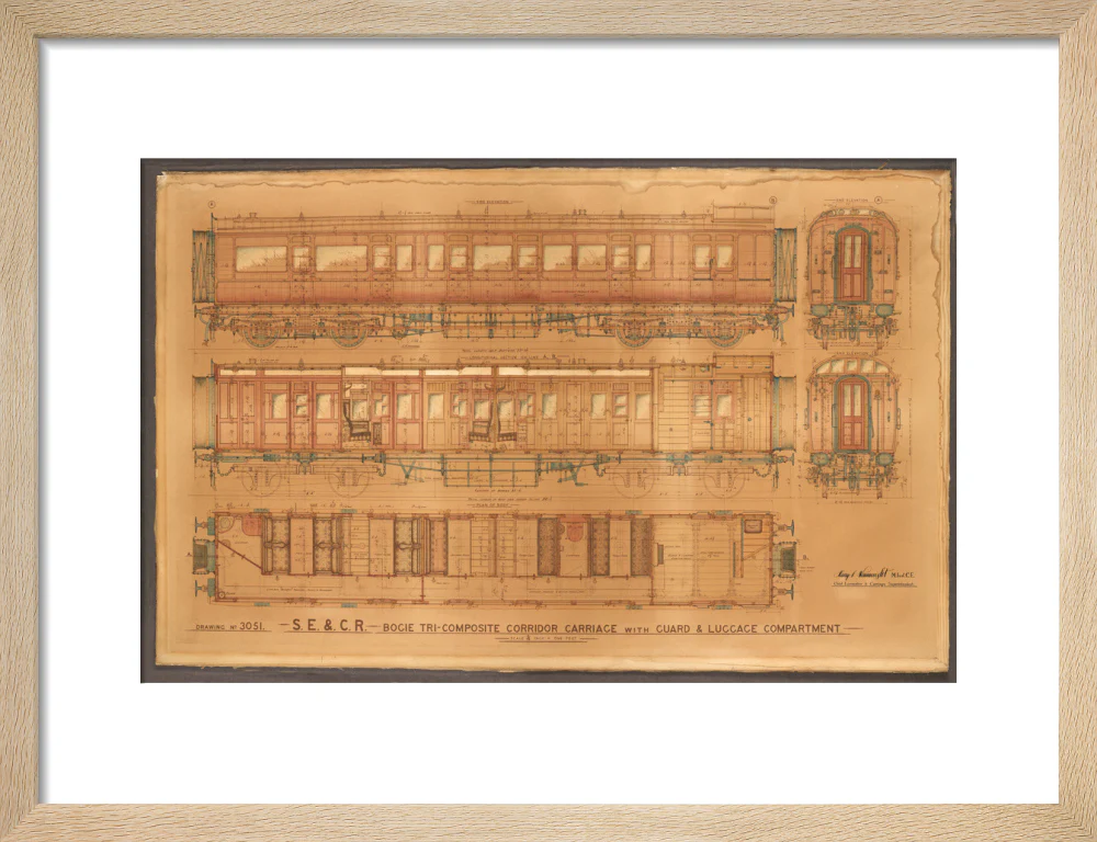 Coloured general arrangement drawing, South Eastern & Chatham Railway bogie tricomposite corridor brake. - Image 11