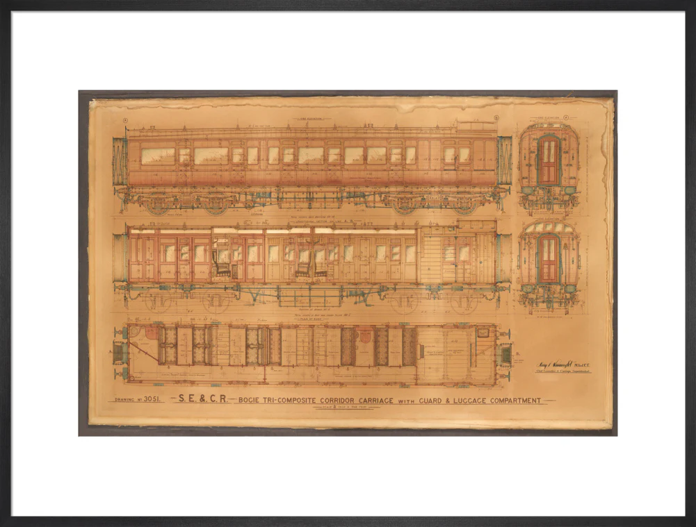 Coloured general arrangement drawing, South Eastern & Chatham Railway bogie tricomposite corridor brake. - Image 23