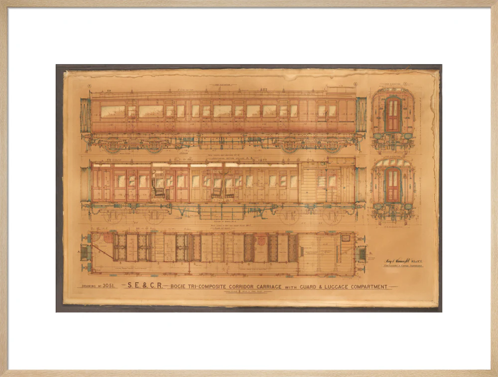 Coloured general arrangement drawing, South Eastern & Chatham Railway bogie tricomposite corridor brake. - Image 26