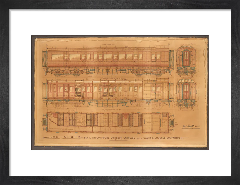 Coloured general arrangement drawing, South Eastern & Chatham Railway bogie tricomposite corridor brake. - Image 41