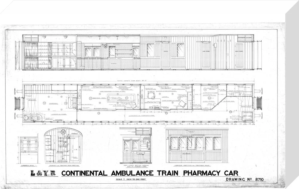 General arrangement of continental ambulance train pharmacy car. - Image 32