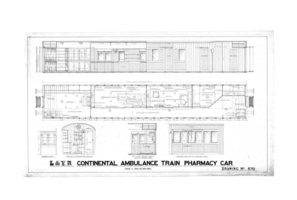 General arrangement of continental ambulance train pharmacy car. - Image 62