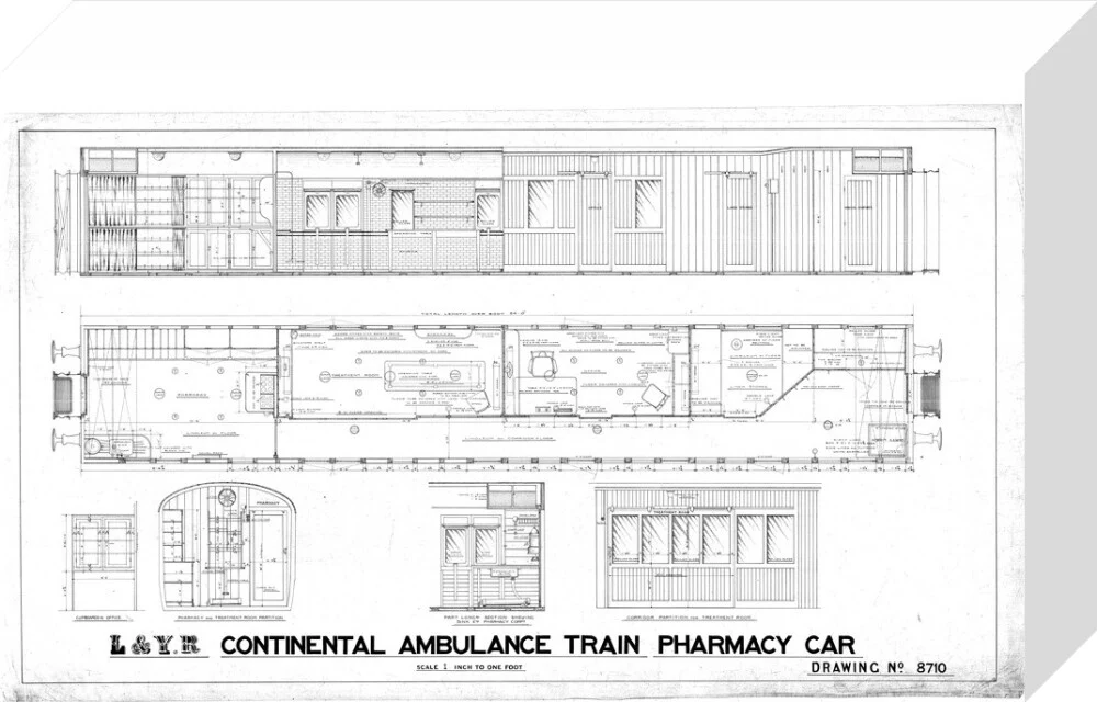 General arrangement of continental ambulance train pharmacy car. - Image 64