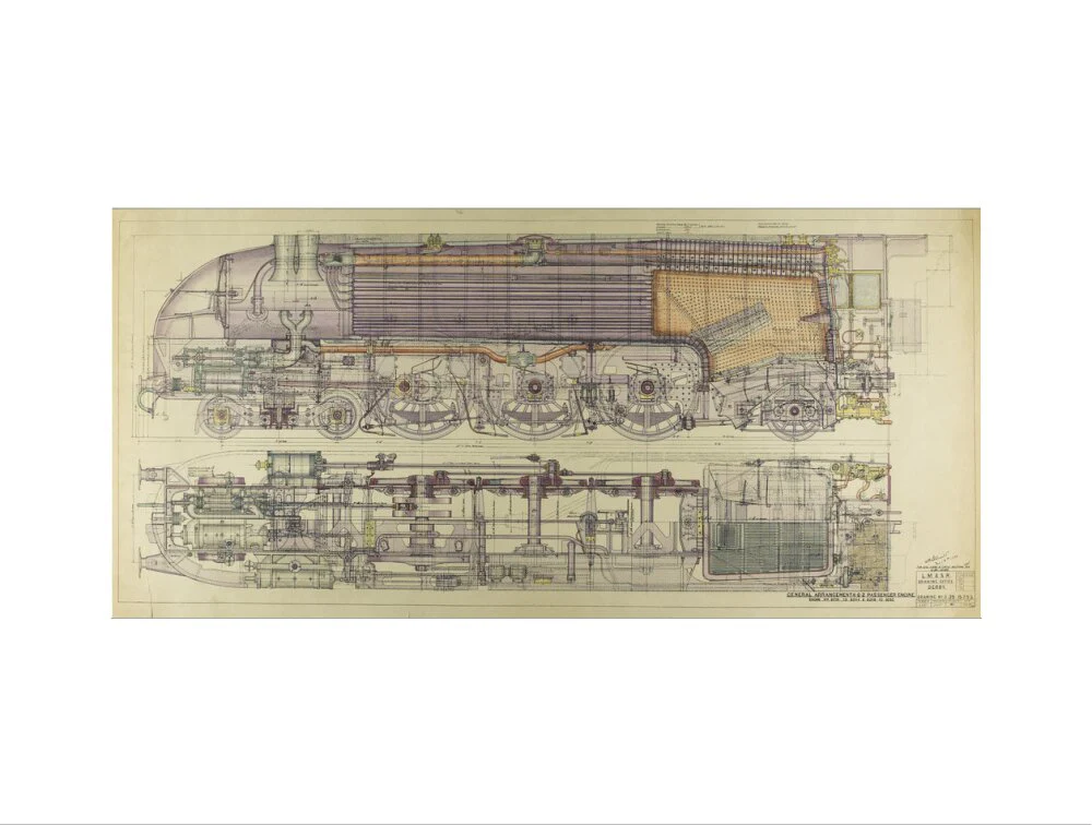 Drawing, ink and watercolour on card, General Arrangement 4-6-2 Passenger Engine, 1938. - Image 17