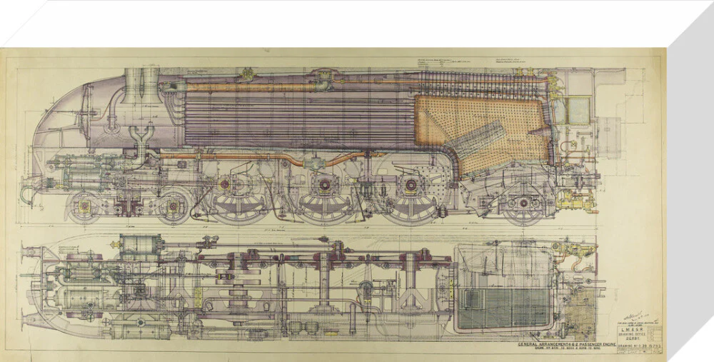 Drawing, ink and watercolour on card, General Arrangement 4-6-2 Passenger Engine, 1938. - Image 31