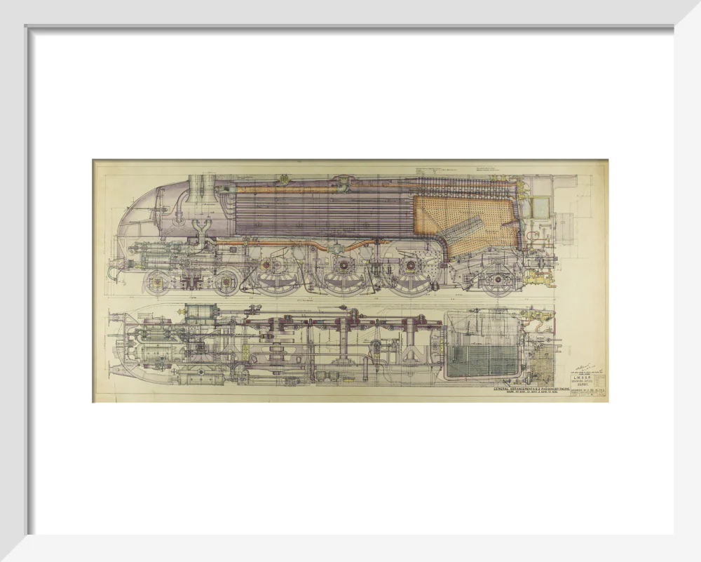 Drawing, ink and watercolour on card, General Arrangement 4-6-2 Passenger Engine, 1938. - Image 37