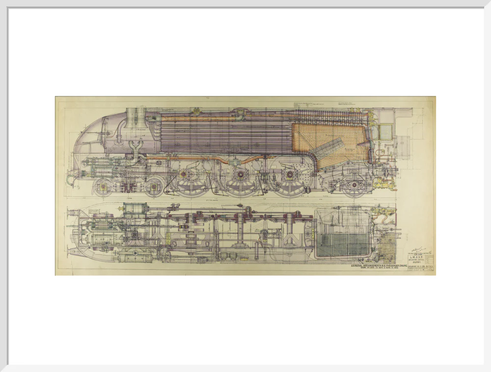 Drawing, ink and watercolour on card, General Arrangement 4-6-2 Passenger Engine, 1938. - Image 57