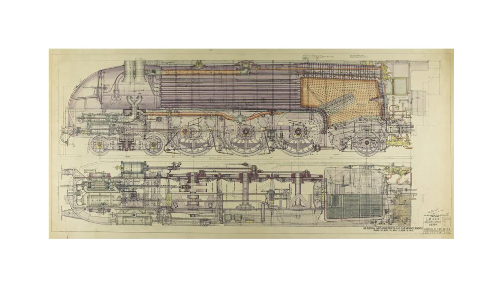 Drawing, ink and watercolour on card, General Arrangement 4-6-2 Passenger Engine, 1938. - Image 61
