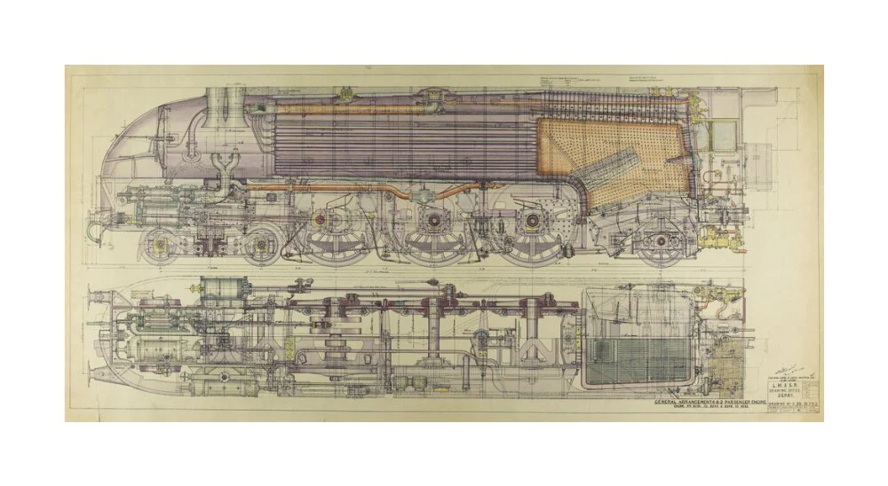 Drawing, ink and watercolour on card, General Arrangement 4-6-2 Passenger Engine, 1938. - Image 62