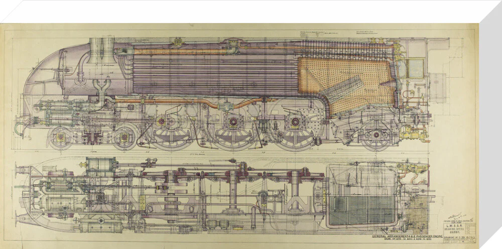 Drawing, ink and watercolour on card, General Arrangement 4-6-2 Passenger Engine, 1938. - Image 65