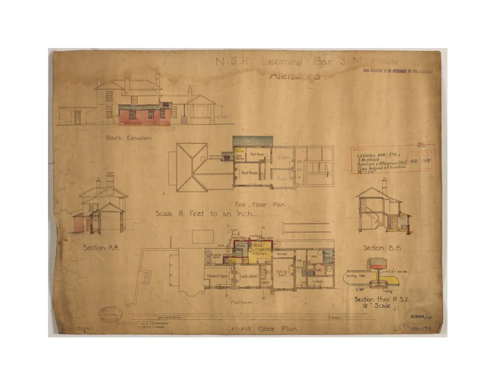 Alterations to Leeming Bar station master's house, showing extension of kitchen and pantry, North Eastern Railway, 1911. - Image 61