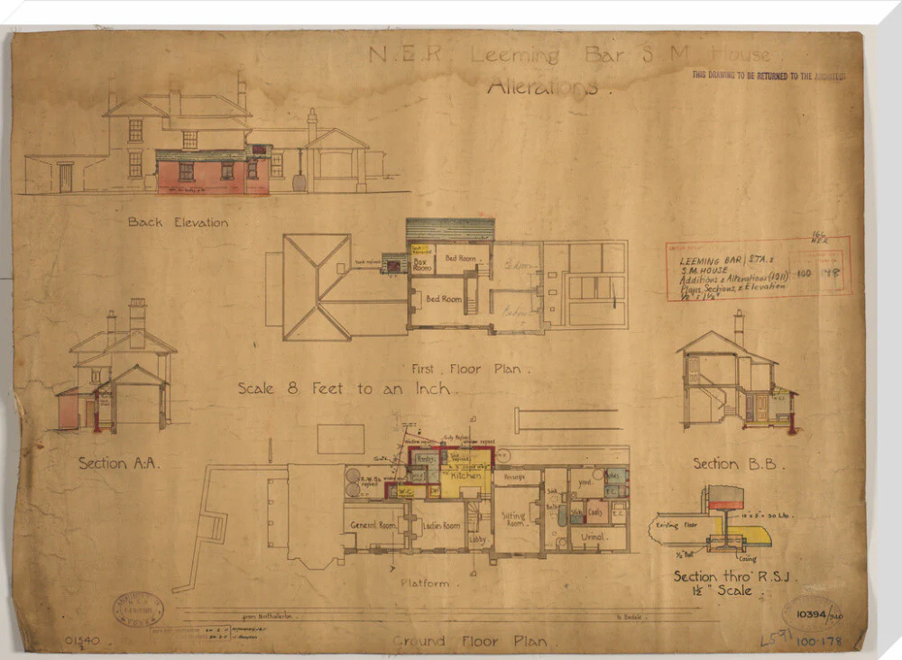 Alterations to Leeming Bar station master's house, showing extension of kitchen and pantry, North Eastern Railway, 1911. - Image 67