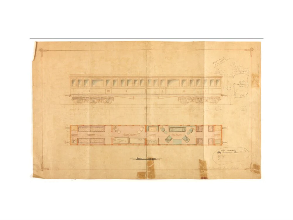 Drawing of 12 wheel royal saloon for Queen Victoria, London and North Western Railway. - Image 45