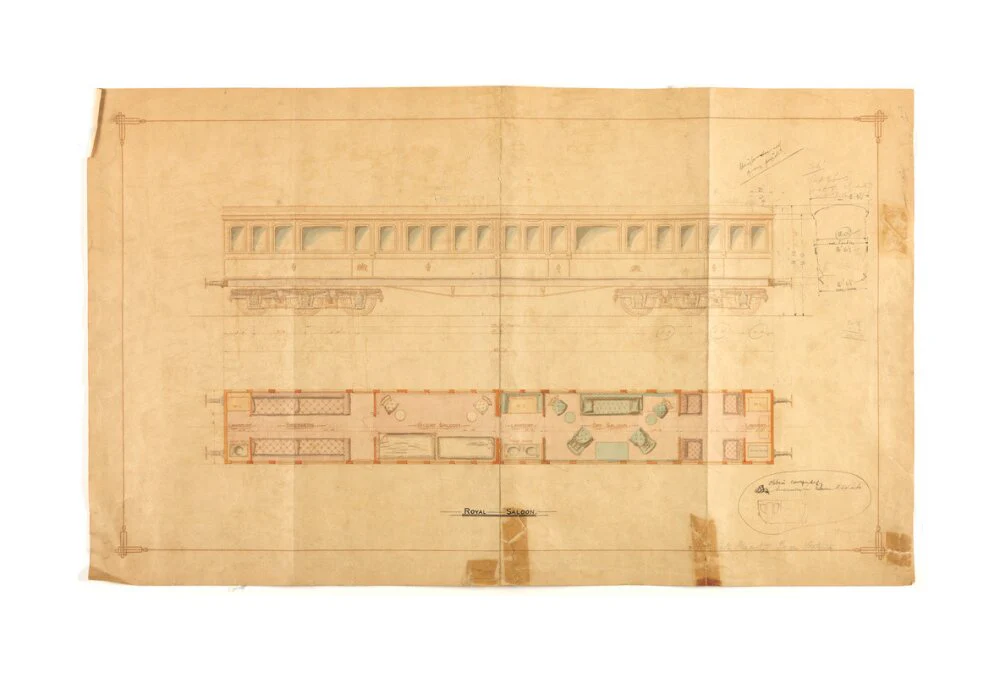 Drawing of 12 wheel royal saloon for Queen Victoria, London and North Western Railway. - Image 62