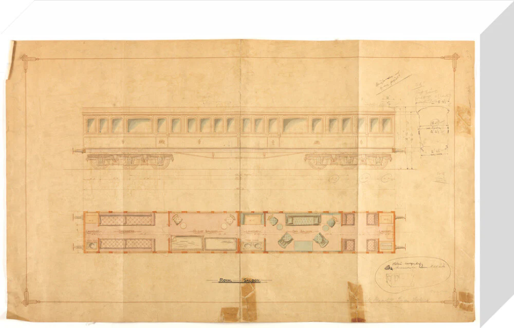 Drawing of 12 wheel royal saloon for Queen Victoria, London and North Western Railway. - Image 64