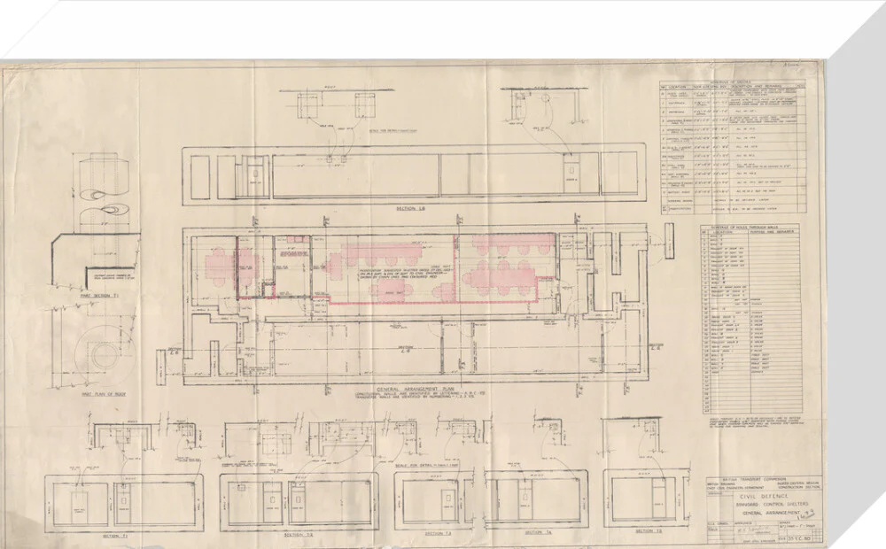 General arrangement of standard control shelters for civil defence (nuclear air raid bunker). - Image 31