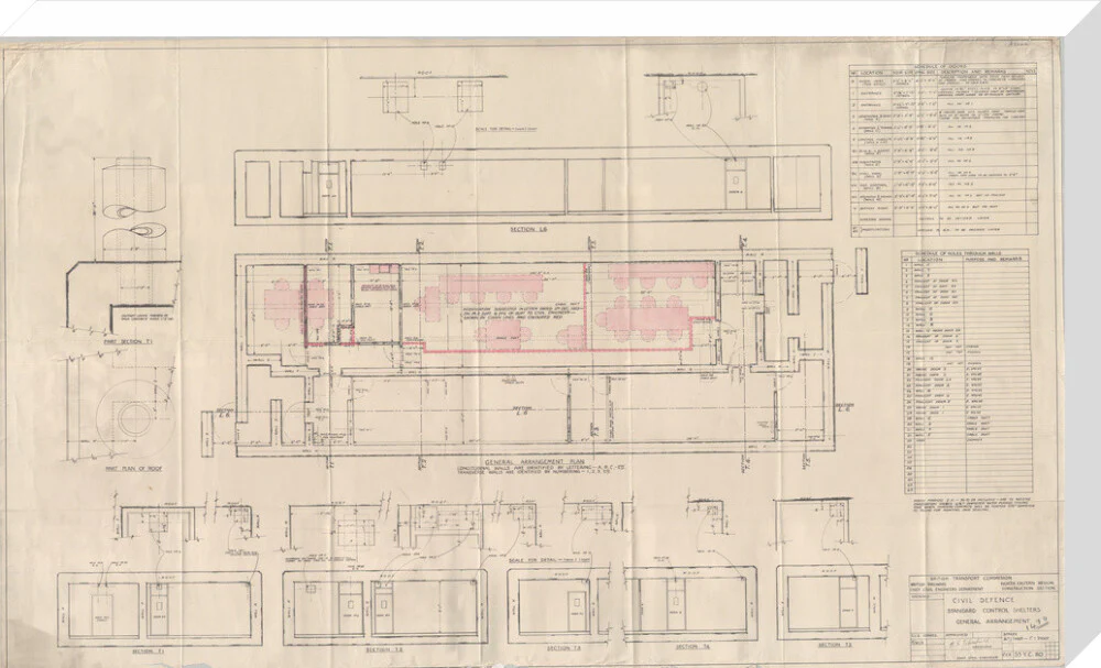 General arrangement of standard control shelters for civil defence (nuclear air raid bunker). - Image 66