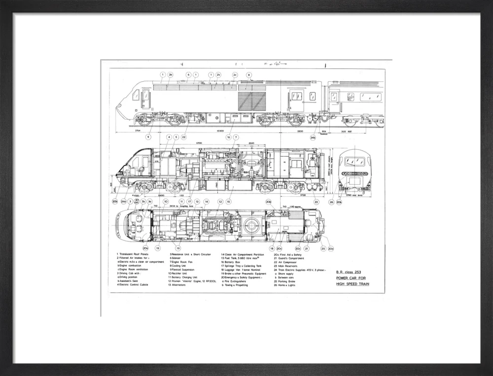 Drawing of power car for Class 253 (class 43) High Speed Train (HST, Intercity 125). - Image 13