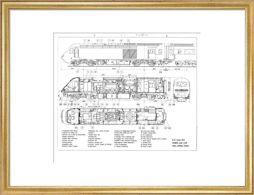 Drawing of power car for Class 253 (class 43) High Speed Train (HST, Intercity 125). - Image 15
