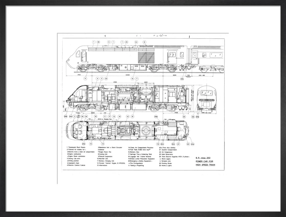 Drawing of power car for Class 253 (class 43) High Speed Train (HST, Intercity 125). - Image 18