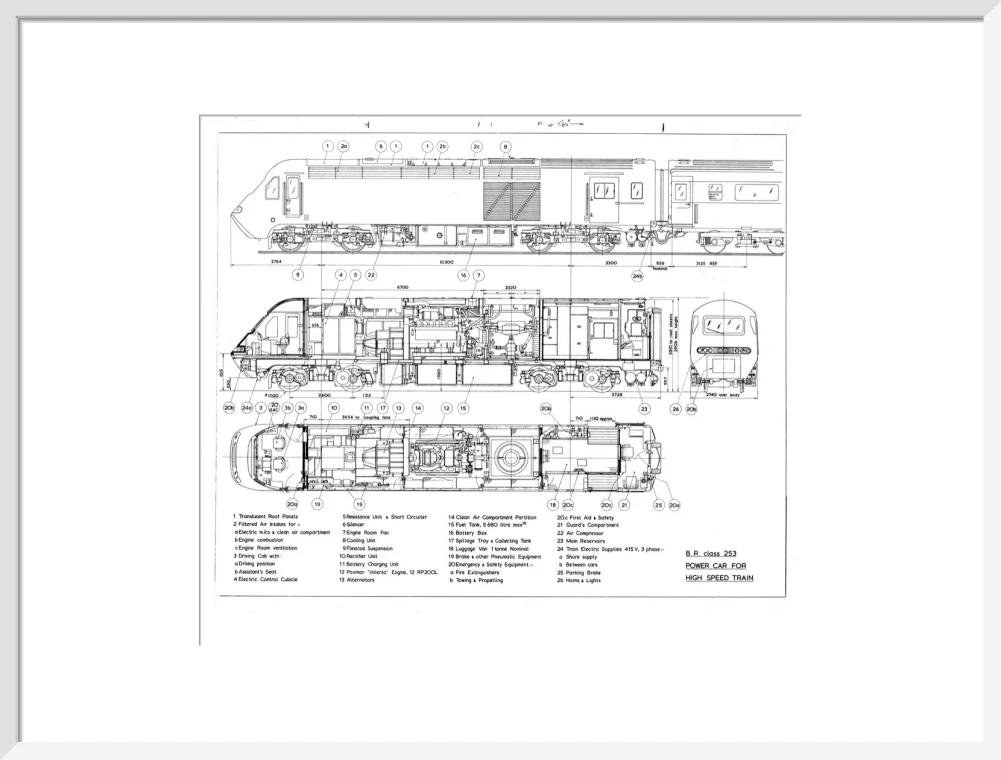 Drawing of power car for Class 253 (class 43) High Speed Train (HST, Intercity 125). - Image 19
