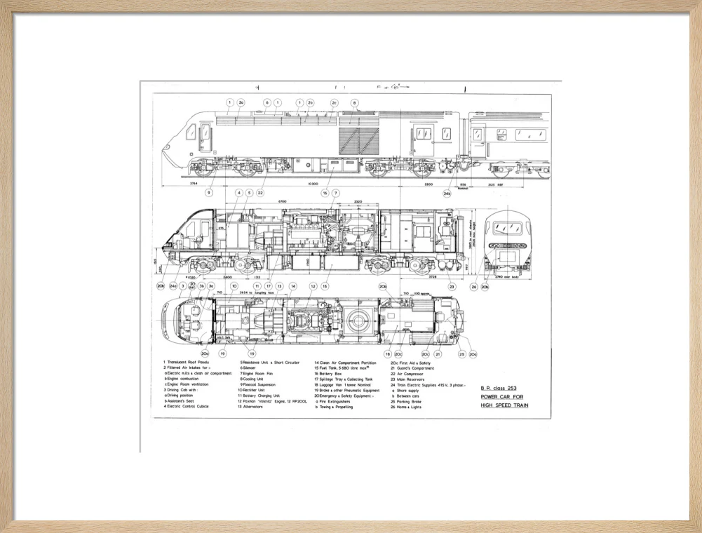 Drawing of power car for Class 253 (class 43) High Speed Train (HST, Intercity 125). - Image 21